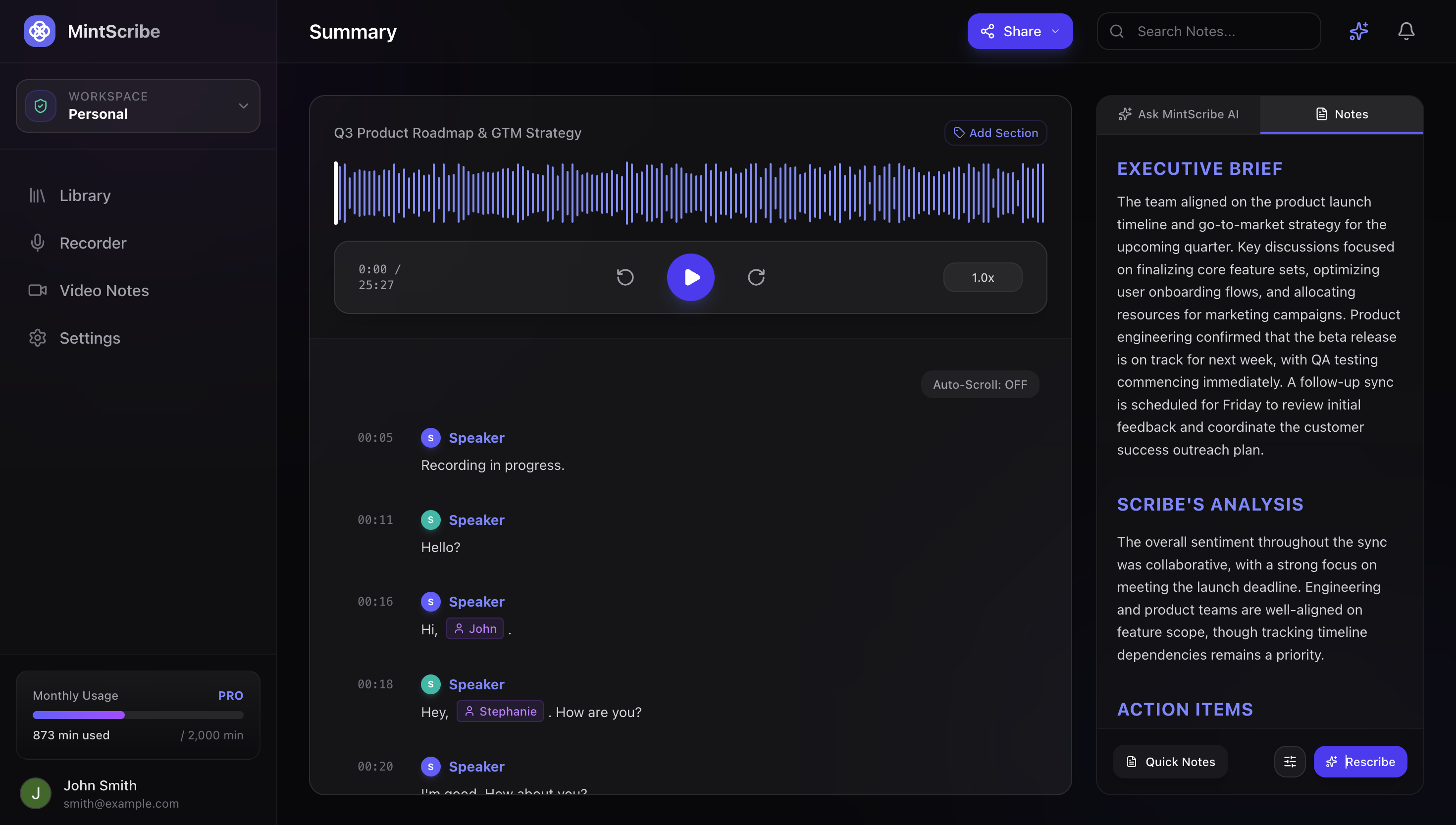 MintScribe Dashboard Preview